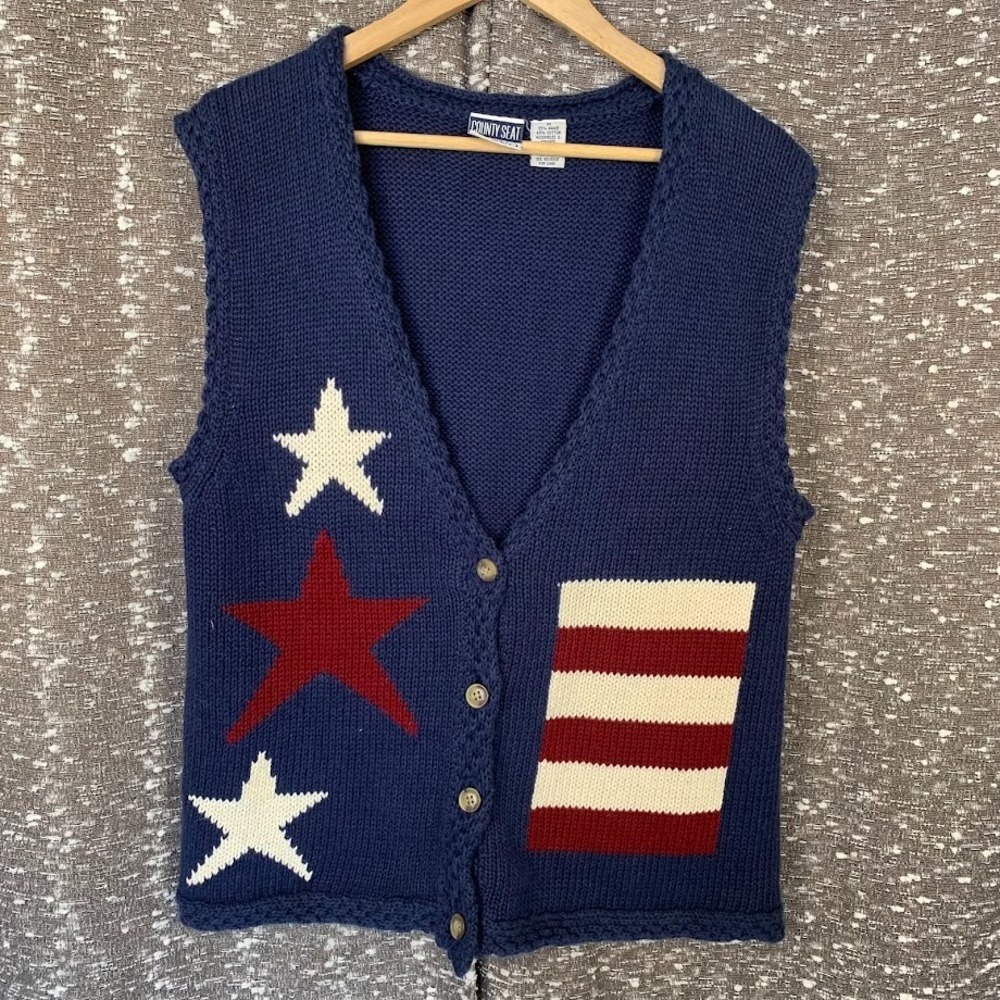 Vintage County Seat Nuovo Patriotic Knit Sweater‎ Vest Stars Women's M
